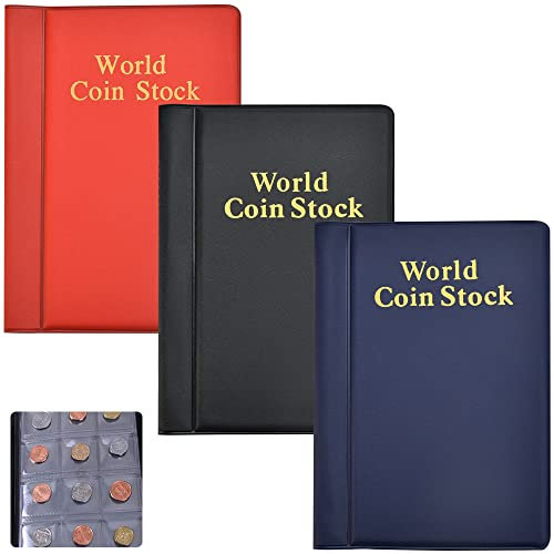 Favengo Album per collezionisti di monete, con 120 tasche, 3 pezzi, per monete commemorative, medaglie e gettoni in 4 colori