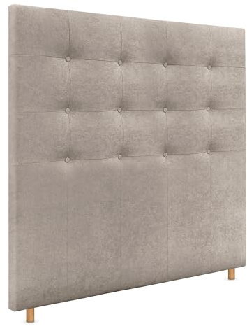 DHOME Cabecero Capitoné hasta el Suelo Cabezal 8cm tapizado ACUALINE Tela y Polipiel para Cama Dormitorio (135x120cm (120/135), Tela Beige)