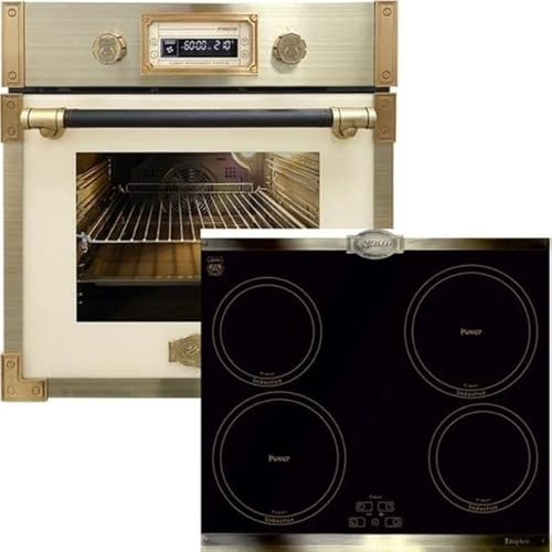 Kaiser Forno a pirolisi «EH 6427 ElfAD+KCT 6395 IEm», retrò pirolisi forno da incasso 73L in vetro color elfebe 60 cm+piano cottura a induzione, piastra in metallo bronzo, 4 QickHeat