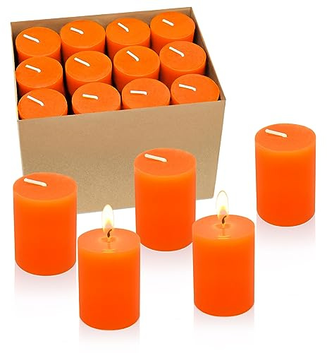 24 Packs Unscented Orange Votive Candles, Small 2.0 Inch 12 Hours Wax Fall Harvest Colored Candles for Thanksgiving Halloween, Wedding, Party, Holiday & Home,