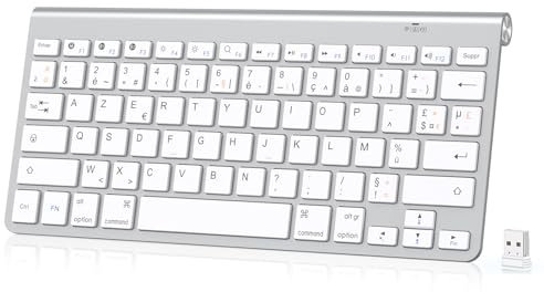 PINKCAT Clavier Ordinateur, Clavier sans Fil Bluetooth 5.1, Mini Clavier AZERTY sans Fil USB 2.4GHz Double Modes Silencieux avec Pavé Numérique, Compatible avec Windows/MacOS PC Laptop (Blanc Argenté)