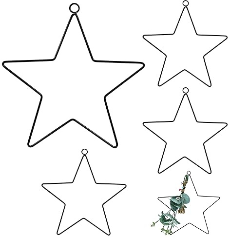 QincLing 4er Set Sterne Deko Metall Metallstern Weihnachtsdeko Schwarz Dekohänger Sterne Fensterdeko Deckendeko Wanddeko Metallrahmen Stern zum Aufhängen Fenster Basteln Floristik ca. 20 cm 10cm