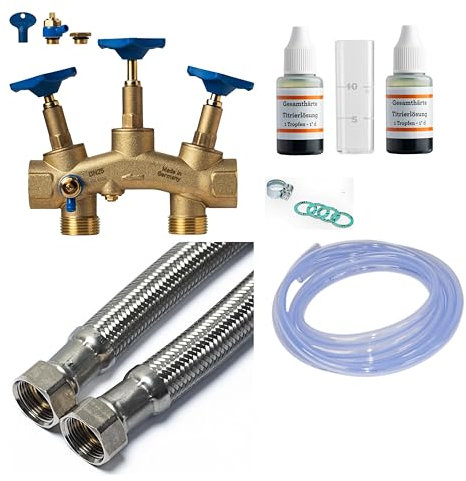 WaterExpert | Anschlussset für Wasserenthärtungssystem mit 1-Zoll Montageblock | Inklusive Testausrüstung & 1m Schläuchen | Trinkwasserzertifiziert | Einfache Wasserprobenentnahme