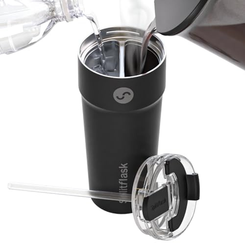 Splitflask 2-in-1 Hot & Cold Vacuum Insulated 30oz Tumbler, Stainless Steel, Dual Chamber, Leak-Proof, BPA-Free, Split Cup, 2 Drink, 2 Sides, Cup Holder Friendly, Coffee & Water (Hartley Black)