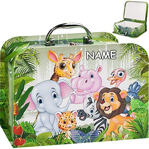 alles-meine.de GmbH Koffer/Kinderkoffer - GROß - Zootiere & Dschungel Tiere - inkl. Name - 27 cm - Pappkoffer - Puppenkoffer - Kinder - Pappe Karton - Tier Giraffe Zoo Löwe Ele..