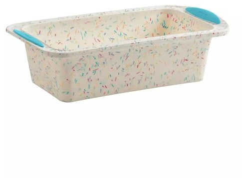 Trudeau Structure Moule à pain en silicone avec bord en acier, 21,6 x 11,4 cm, ustensiles de cuisson antiadhésifs, confettis blancs avec base bleue, sans BPA, passe au four jusqu'à 220 °C, passe au
