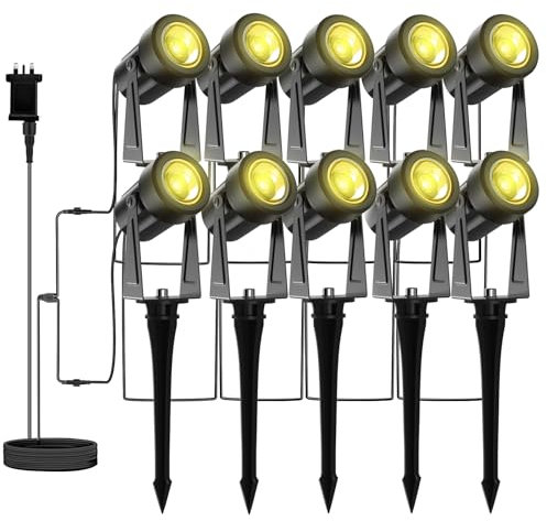 LONIUTO Garden Spike Lights 10-in-1, Outdoor Spotlights Mains Powered 3000K LED Spike Lights Waterproof IP65 Garden Spotlights for Lawn Yard, Patio (10 Pack*3W)