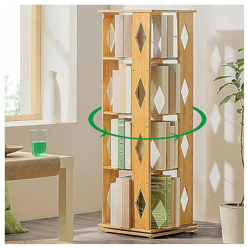 UsmAsk 360° drehbarer Bücherregal-Turm, drehbares Bücherregal, Holz-Bücherregal, freistehender Bücherturm, Baum-Bücherregal, Massivholz-Bücherregal, Bambus