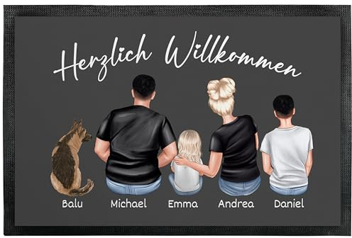 True Statements Personalisierte Fußmatte Familie mit Hund Katze Namen 60 x 90 cm rutschfest