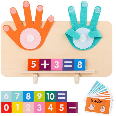 Wooden Math Counting Toys for Kids,Montessori Math Toy for Kids,Finger Counting Game for Learning Numbers,Educational Learning Toy for Boys Girls Gifts 3 4 5 Year Old