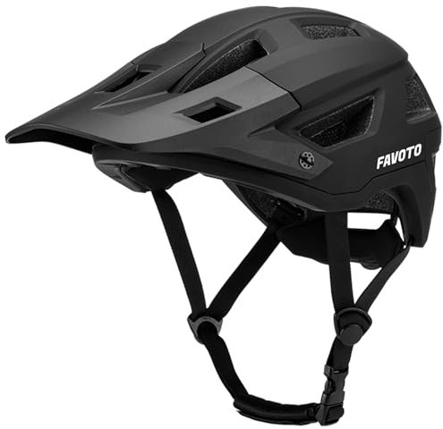 Favoto Rennradhelm Mountainbike mit Schirm Leicht - Doppelte Technologie Inmould MTB Helm für Herren Damen Fahrradhelm Schwarz Matt M(55-58cm)