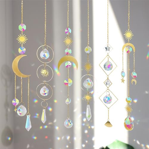 6 Piezas Crystal Suncatcher Ornamento Colgante, Atrapasoles Cristal Adornos, Colgante Cristal, Decoración Colgante de Cristal para Jardín, Adornos de Prisma, Prisma Colgante (Oro)