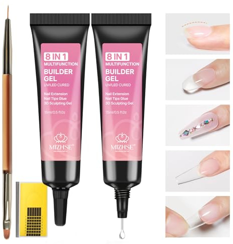 Aufbaugel für Nägel 8-in-1 Gel Nail Extensions, Nagelkleber, Klar, 15ml x 2 | Nagelgel für Nagelverlängerung, 8-in-1 Aufbaugel, Rhinestone Glue, Clear Nail Gel