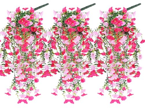 Niuny Plantas Colgantes Artificiales Flores Artificiale Exterior 3pcs Artificiales de Gloria de La Mañana Petunia Colgante Artificial para Pared Hogar Habitación Jardín Patio Boda Decoración Interior