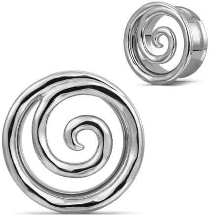 COOEAR Screw Back Ear Tunnel and Plug, Flesh Gauges for Earrings, Snail Pattern Design Piercing Expander Stretchers., 12MM, Stainless Steel, sandstone