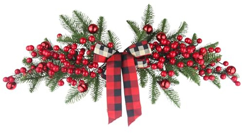 CEWUDA Artificial Red Mesh Door Lintel Fiori per Arco Christmas Ghirlanda Fiori Artificiali 70cm Bacche Rosse Ghirlanda Natalizia per Decorazioni Architrave Porta d'Ingresso Xmas