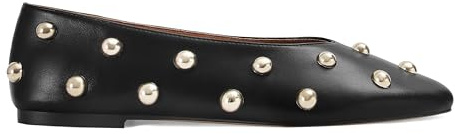 MAIJED Studded Flats for Women Square Toe Slip On Ballet Flats Casual Comfotable Walking Ballerina Shoes Black US8.5