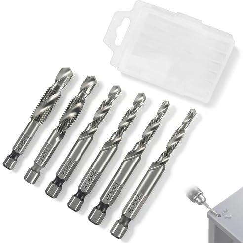 Zlokdraxy 6 Piezas Brocas Roscadoras Espirales para Taladro, Herramientas de Rosca Métrica M3-M10 para Perforar Metal, Plástico y Madera, Macho de Roscar