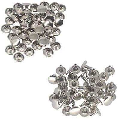 Trimming Shop Double Cap Rivets Leather Rivets Tubular Metal Studs for DIY Leathercrafts, Clothing Repair & Replacement, Handbag, Belts, 7mm x 5.5mm, Silver, 100 Sets