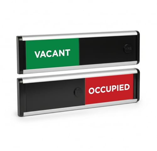 ViroDisplay® Vacant/Occupied Sliding Door Sign – Green/Red Edition – 214 x 60mm – Anodised Silver Profile with Black End Caps – Self-Adhesive Fixing