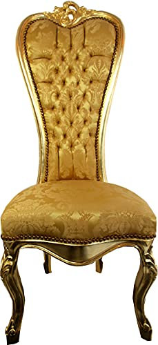 Casa Padrino Barock Thron Stuhl Queen Anne Gold Muster/Gold - Hochlehnstuhl - Hochlehner