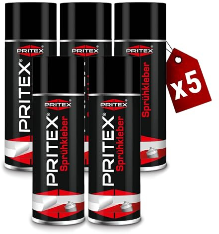 PRITEX Sprühkleber 5x 400ml, Kleberspray mit hoher Sofortklebekraft