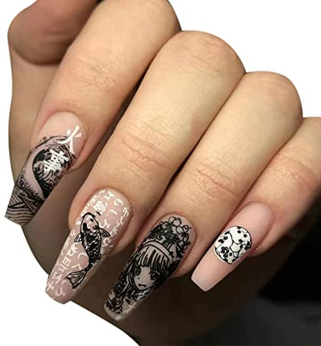Sarg Lange Künstliche Nägel,24 Stück Glänzend Bling Falsche Nägel zum aufkleben Französisch Fingernägel Vollständige Abdeckung Acryl Nagelspitzen für Frauen Mädchen DIY Nagelkunst Salon,Mädchen