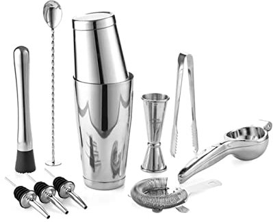Samnuerly Juego de Herramientas de coctelería Premium para coctelera/barware/Set – El Kit de Barman Incluye coctelera, Jigger, Cuchara, vertedor, triturador, exprimidor y Pinzas para Hielo.