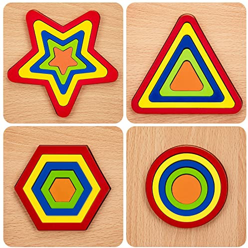 Holz Puzzle Kinder Holzspielzeug, Regenbogen Steckpuzzle Geometrische Formen Montessori Spielzeug, Vorschule Pädagogisches Holzpuzzle ab 1 2 3 Jahre Junge & Mädchen Geschenk (4PCS)