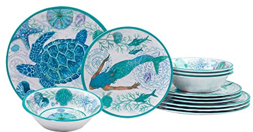 Certified International Serene Seas - Vajilla de melamina de 12 piezas, servicio para 4, multicolor