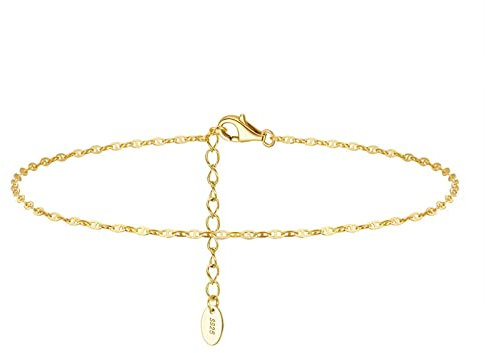 Beydodo Fußkettchen 925 Silber Damen, Fußketten Verlängerung 1.5MM Bohnenkette Fußkettchen Urlaub Gold 26CM