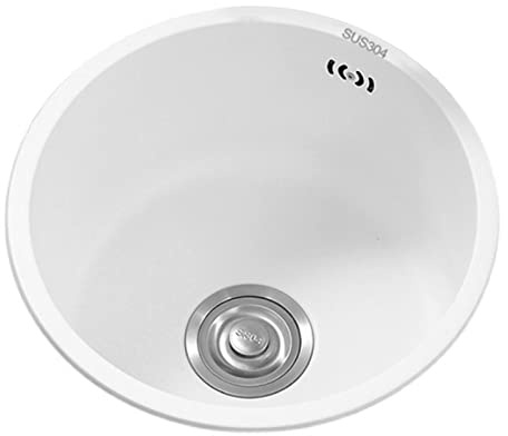 Fregadero Redondo Blanco Fregadero De Barra Fregadero Bajo Encimera Fregadero De Cocina Redondo Fregadero Blanco con Tubo De Desagüe Fregadero De Acero Inoxidable Nano (S : 36cm)