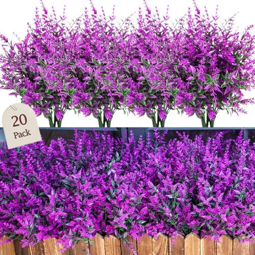 Sredumn 20 Bundles Artificial Flowers, artificial plants outdoor,UV Resistant Plastic Shrub Fake Flowers, for outside, garden, hanging, basket, fence, window, trellis decoration (Fuchsia)
