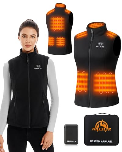 gilet Riscaldato in Pile per Donna con Batteria 7.4V 12000mAh, 8 Zone di Riscaldamento, 3 Livelli di Temperatura, Gilet Riscaldato per Sci/Ciclismo