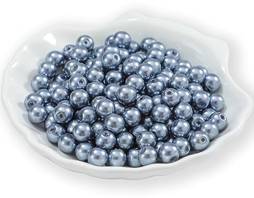 Guoxin 200Pcs Glass Pearl Beads Faux Pearls Round Czech Tiny Satin Luster Spacer Loose Beads Bulk with Holes Handcrafted for DIY Bracelets Jewelry Making Crafts Supplies (6MM, Grey)