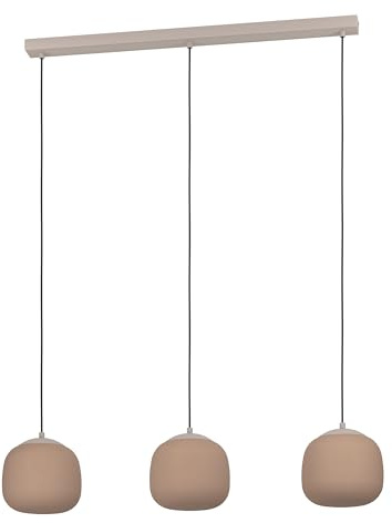 Eglo Lámpara colgante Cominio, luz de techo de 3 luces para comedor | iluminación de salón suspendida con vidrio satinado color arena y metal en tono topo, portalámparas E27, 88,5 cm