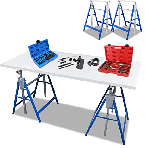 Ansobea Set di 2 cavalletti da lavoro regolabili in altezza, pieghevole, portata 200 kg, 7 posizioni regolabili in altezza, 80-130 cm, per applicazioni versatili