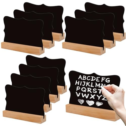 Pasdrucn 10 Stück Doppelseitige Mini Tafel, Buffet Schilder Preisschilder Kommt, Schiefertafel Zum Beschriften, Tischaufsteller Kreidetafel Mit Holzfuß, Tischnummern Kreidetafel Aufsteller (Paket 3)