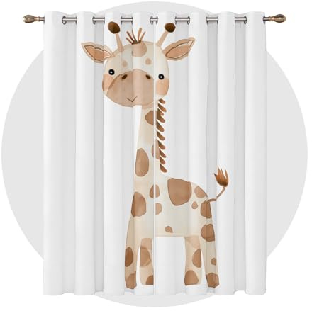 Generisch Vorhänge Giraffe - Süße Cartoon Safari Tier Fenster Gardinen mit Ösen, Vorhang Blickdicht Verdunklungsvorhänge Thermovorhang für Wohnzimmer Schlafzimmer Deko 2er Set, H 166 x B 75 cm B-#291