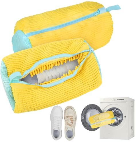 schuhwaschbeutel waschmaschine 2 Stück Multi Schutz schuhbeutel waschmaschine wiederverwendbarer sneaker waschbeutel für alle Schuharten und -größen,schonen sowohl Schuhe als auch Waschmaschine (Gelb)