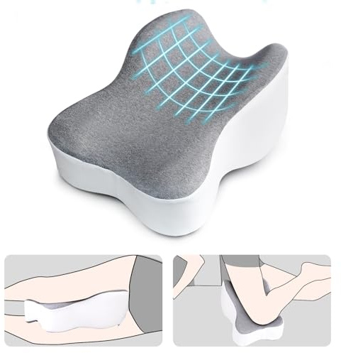 GESTONE Knee Pillow for Side Sleepers, Long 13.8 Knee Leg Pillow for Side Sleeping, Memory Foam Smooth Spine Alignment Pillow, Sciatica Pain Relief Pillow with Ergonomic Design- Large, Gray