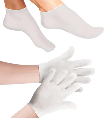 Lot de 2 paires de gants hydratants en silicone doux pour pieds secs et craquelés, gants réutilisables en silicone pour homme et femme, adoucissants pendant la nuit (blanc)