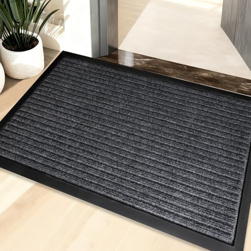 Cozary Felpudo Entrada, Silicona Alfombra Exterior para Puerta Atrapapolvo a la Suciedad, 43x75cm, Tapete Entrada para Puerta, Pasillo, Jardín, Interior y Exterior, Gris