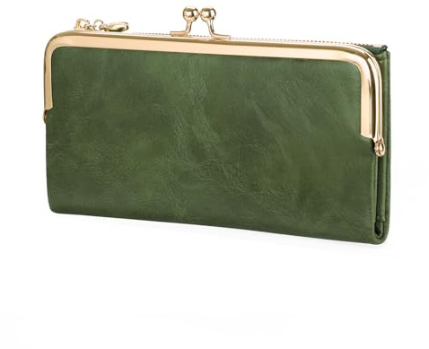 GOIACII Ladies Purse Vintage Billfold Compact Wallet for Women Slim Card Holder Purses with Kiss Lock