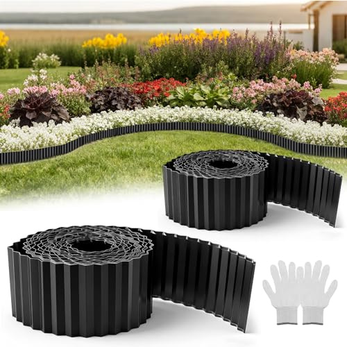 wowspeed 2 Pezzi Bordura per Giardino in Acciaio Zincato, 10m Bordura per Aiuola, Altezza 15cm, Bordo per Aiuole Flessibile, Bordure per Aiuole, Bordi per Aiuole Giardino per Cortile Prato Orto, Nera