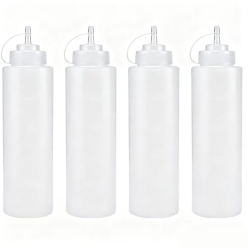 4Pack Squeeze Bottle-22oz/650ML Plastic Squeezy Sauce Bottles with Cap, Squeeze Condiment Bottle Dispensing Ketchup Bottle for Sauce for Ketchup, BBQ, Sauces, Syrup, Dressings (4, 650, Millilitres)