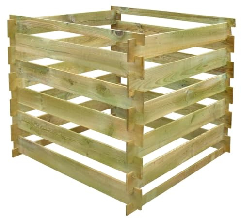 Ziaphsol Composteur à lattes 0,54 m3 en bois de pin imprégné vert carré 90 x 90 x 85 cm pour déchets de jardin pour aération, recyclage et humus