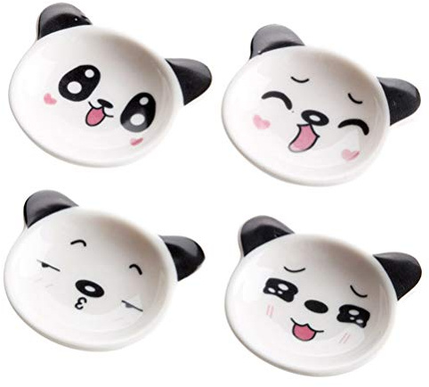 Cabilock - Set di 4 piatti da salsa in ceramica con panda e piattini per sushi, piattini per aperitivo