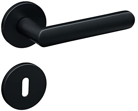 Gavroche Türgriffe Schwarz Matt Set BB Buntbart | Türklinken für Innentüren | Drückergarnitur für Zimmertür mit runder Rosettengarnitur aus Zink Türbeschlag in L-Form