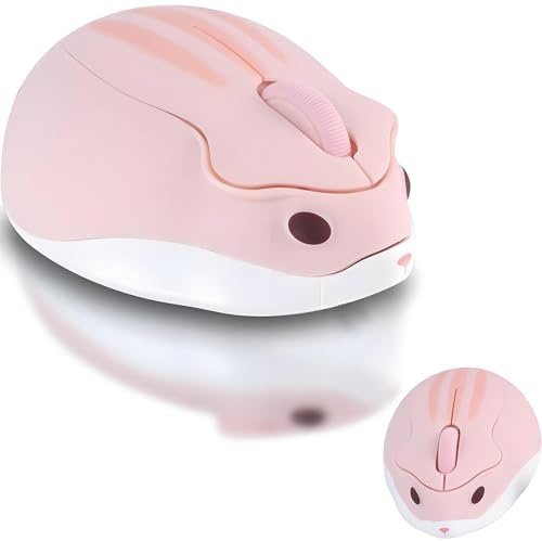 LIKE SHOW Hamster Form Kabellose Maus Computer Maus 1200DPI niedlich Cartoon Leise Funkmaus für Kinder Tragbare Wireless Mouse für Links und Rechtshänder, PC/Laptop/Windows/Linux, Geschenk Rosa